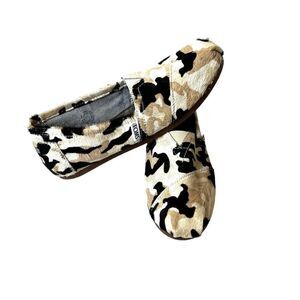 TOMS Cow Print Calf Hair Loafers Women's 6.5 Black Brown Slip On Shoes Flats New
